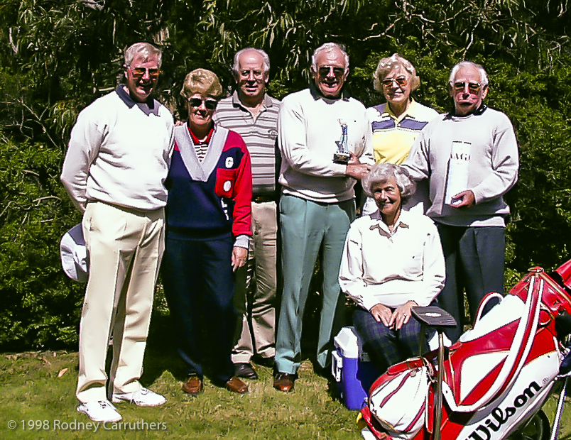 15th August 1998 - Neil, Lois, Rodney, Alan,Loma and Len with Marj in front - Golf Day at the Frankston Golf Club (Millionaires Club)