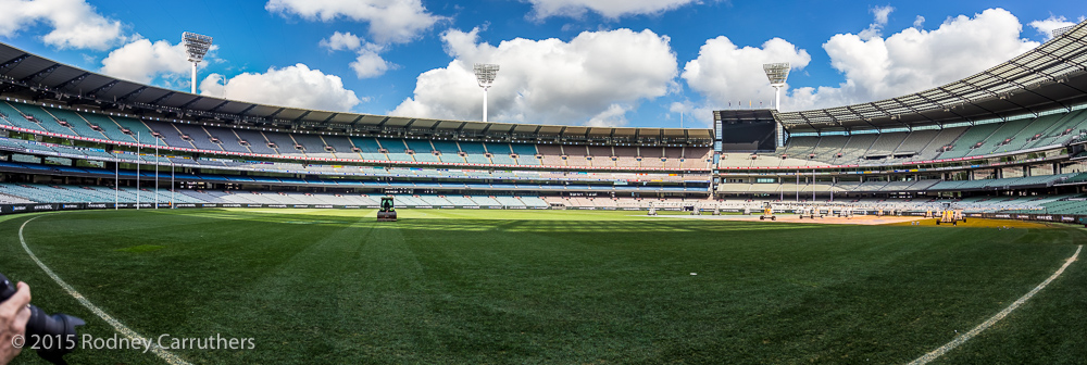 19th August 2015 - Tour of MCC with the Frankston Photographic Club - Panorama straight down the pitch.- Pano from the Members 